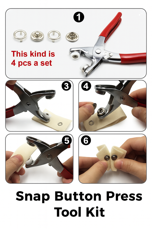 Snap Button Tool Kit With Studs-100 Sets Silver Colours 9.5mm